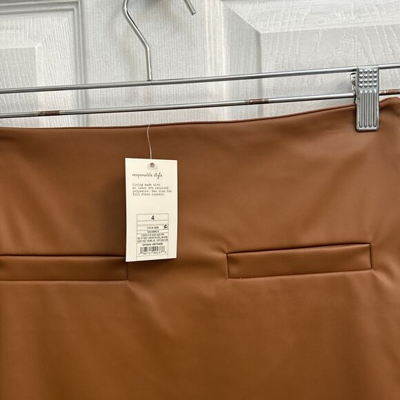 NWT A New Day Women’s Faux Leather Mini Skirt Brown Tan Size 4 High Rise - Picture 6 of 16